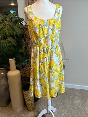 Pappagallo Yellow Lemon Print  Midi Dress